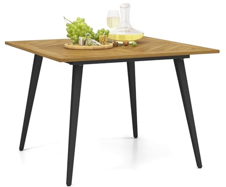 GOPLUS Gartentisch, Terrassentisch rechteckig mit 5cm Schirmloch, Holztisch wetterfest aus Akazienholz, Outdoor Esstisch für Garten Hof Terrasse, Natur (S+)