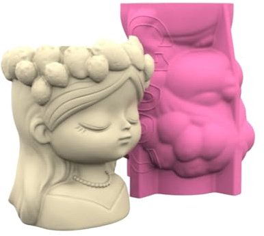 amangul Molde flexible de silicona para macetas para manualidades, cemento de cabeza de niñas, reutilizable, suculentas, decoración de macetas (2)