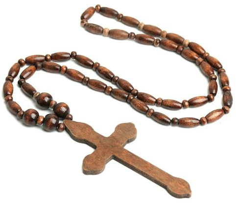 Großhandel große religiöse Holzkreuz-Rosenkranz-Perlen-Halskette, elegantes und spirituelles Zubehör, Christentum-Anhänger