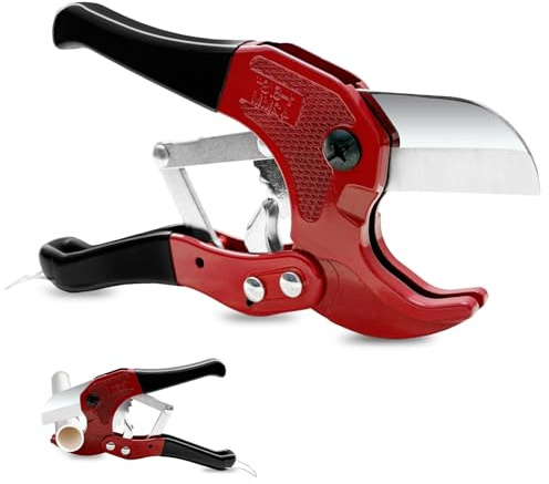 42 mm Plastic Pipe Cutter, Heavy Duty Ratchet Type Pipe Cutters Plumbing Cutting Tool for Cutting PVC PEX PPR Plastic Hoses, Non-Slip Handle