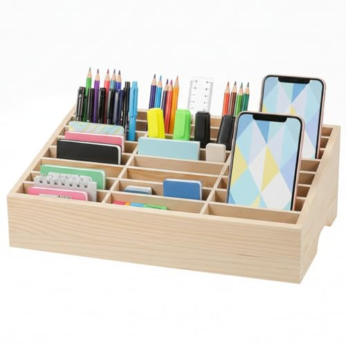 NOLITOY Handys Aufbewahrungsbox Holz 24 Fächern Tisch Organizer Büro Klassenzimmer Telefonhalterung Setzkasten Sortierbox Desktop Halter Schule Smartphone Ablage System Schulklassen Length 31cm