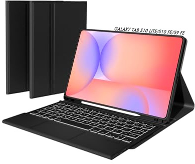 Doohoeek Keyboard Case for Samsung Galaxy Tab S10 Lite 10.9 2025 / S10 FE / S9 FE / S9 11, Bluetooth Wireless Backlit Detachable Type Folio with Multi-Touch Trackpad, Black