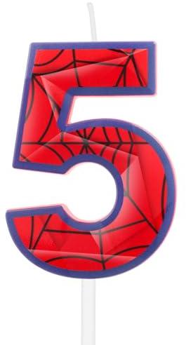 Spider Web 5th Birthday Candles,5th Birthday Decorations for Girls Boys,Blue Red Number 5 Candle for Cake,Black Web Candle Spider Cake Toppers for Birthday Party Decorations Supplies