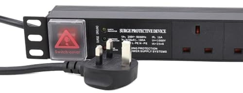 kenable PDU 6 Way UK Sockets Power Distribution Unit 19 Inch Rack Mount 1U with Surge Protection 3m Lead