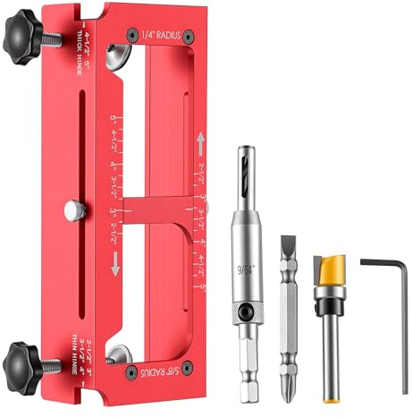 Door Hinge Jig, Aluminum Alloy Hinge Jig for Router, Door Hinge Mortiser Jig, Hinge Mortise Installation Template, Woodworking Hole Opener Fits 2.5 to 5 Length, 5/8 Radius and Square Corner Types