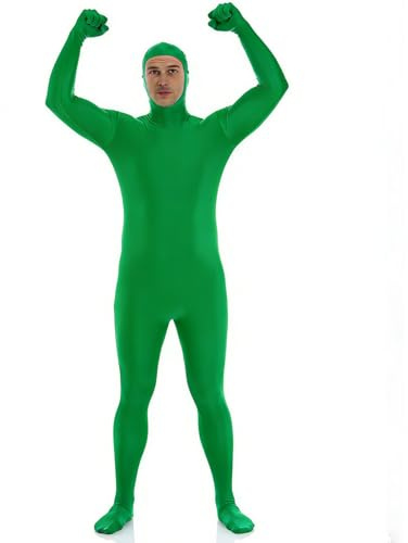 Fancysky helkroppsdräkt för kvinnor och män, unisex greenscreen-kostym, Slenderman-bodysuit, halloween karneval cosplay-maskeradkostym med ansiktsöppning (grön, XL)