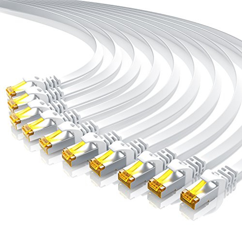 10 x 0,5m CAT 7 Netzwerkkabel Flach Ethernet Kabel Gigabit Lan 10 Gbit s Patchkabel - Flachbandkabel - Verlegekabel - Cat.7 Rohkabel U FTP PIMF Schirmung mit RJ 45 Stecker - Switch Router Modem