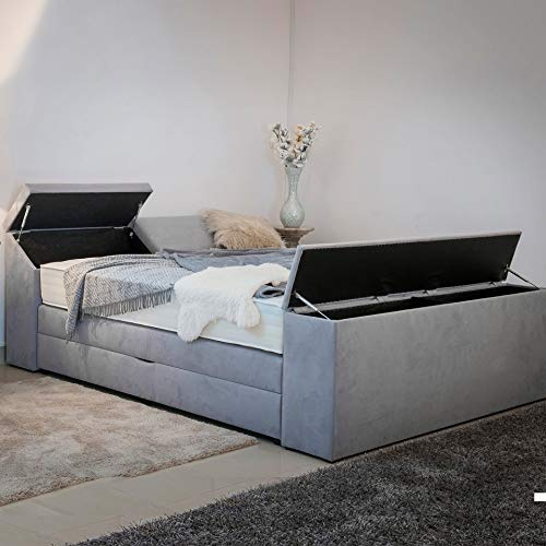 Boxspringbett mit Kopf + Fuß Truhe + Bettkasten Antirutsch-Matten Royal Taschenfederkern Matratze mit eingebautem Original Gelax Topper Kern - Jedes Bett ein Unikat - Made in Germany 100 x 200 cm