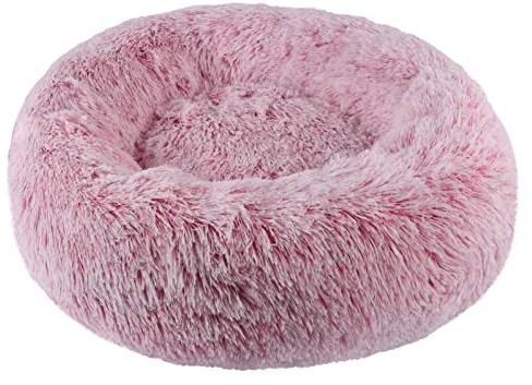 BVAGSS ångest hundsäng, rund plysch munk hundbädd kattbädd marshmallow fluffig mysig tvättbar lugnande valpbädd för små/medium/stora hundar XH034 (diameter: 80 cm, gradient rosa)