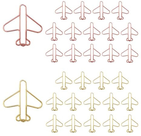 OWLFAVO Büroklammern in Flugzeugform, mit transparenter Box, Rotgold und Gelbgold, lustige niedliche Büroklammern, Lesezeichen, Planer-Clips für Spaß, Bürobedarf, Schulgeschenke, Hochzeitsdekoration