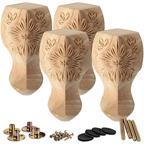 La Vane 20cm Europäische handgeschnitzt Massivholz Möbelfüße 4 Stück | Klassisch Naturholz Geschnitzte, 100kg/Fuß. Für Sofa Bett Schrank Couchtisch. Inkl. Reservezubehör. Für erfahrene Heimwerker