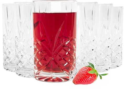 Sendez 6er Set Longdrinkgläser 300 ml edle Trinkgläser mit Schliffmuster robustes Glas spülmaschinengeeignet für jeden Anlass