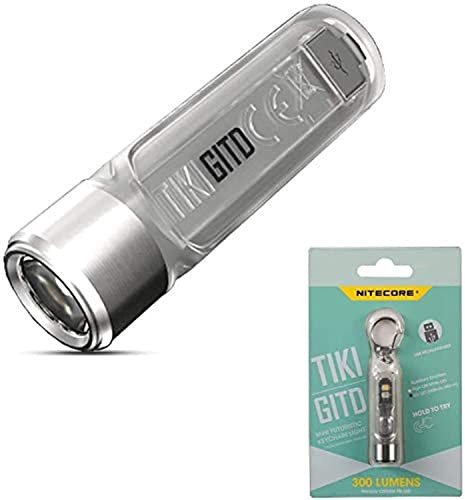Nitecore TIKI GITD - Mini Lampe Torche – Phosphorescente - Rechargeable 300 Lumen - LED avec Lumiere Ultraviolete - Lampe de Poche - Porte-Clés Etanche IP66 NCTIKIGITD Grise