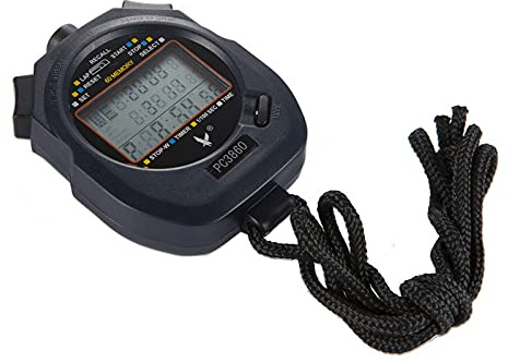 SEIWEI Stoppuhr, professionelle digitale Sport-Stoppuhr, Timer, LCD-Display, 3-reihig, geeignet für Fußball, Basketball, Laufen, Schwimmen, Fitness und mehr, 60 Runden, mit Knopfbatterie.