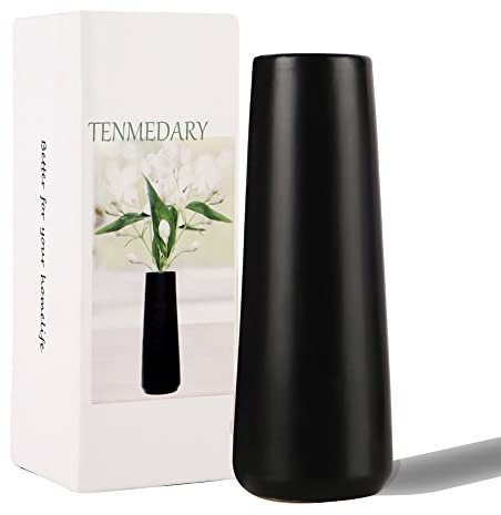 TENMEDARY Keramik Blumenvase Schwarz Matt Vase für Pampasgras Wohnzimmer Tisch Zuhause Büro