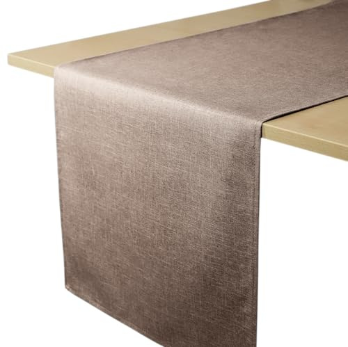 Decomira Bordslöpare vattenavvisande linnelook - Fläckskydd, Tvättbar - Som Utomhusträdgårdsduk för Matbord - Brun Taupe - 40x140 cm