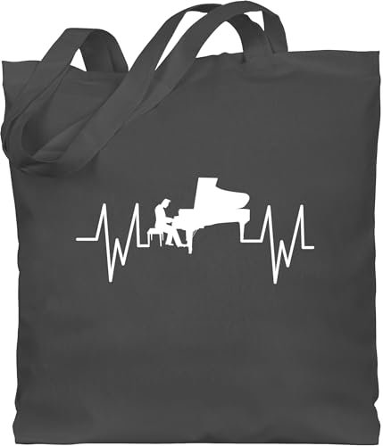 Shirtracer Baumwolltasche - Musik Instrument Zubehör - Herzschlag - Flügel - weiß - Unisize - Dunkelgrau - geschenkideen für musiker instrumente klavier jutebeutel geschenk musikinstrumente pianist