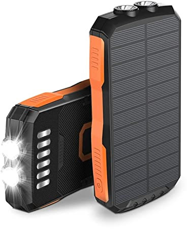WFEI Chargeur Solaire Solaire de 25000 mAh sans Fil Solar Solar Batterie Externe Powerbank avec Lampe de Poche de Camping