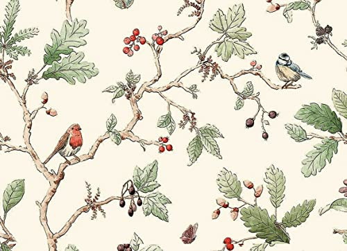 Stick & Go Repositionable Self Adhesive Dolls House Wallpaper 1:12 Scale (1 Sheet) - Vintage Robins & Blue Tits Wallpaper - No. 138