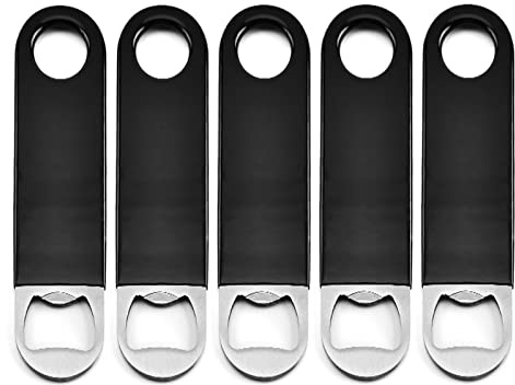 TSHAOUN 5 Packungen Flaschenöffner, Bierflaschenöffner, Edelstahl-Barklinge, schwarzer beschichteter Griff, 12 cm x 3 cm (schwarz)