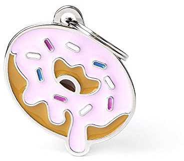 MyFamily Médaille pour chien fabriquée en Italie, Donut, plaque pour chien, métal émaillé, collection alimentaire, 30x34 mm, Métal