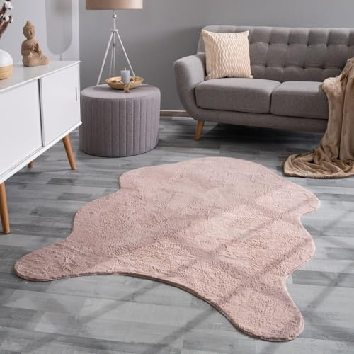 TT Home Wohnzimmer Teppich Unifarben Flauschig Modern Kunstfell Kurzflor, Farbe: Rose, Größe:120x160 cm Fell-Form