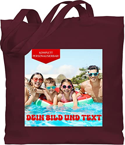 Baumwolltasche - Geschenk mit eigenem Foto und Text personalisiert I Eigenes Bild I Custom Photo Text - Unisize - Bordeauxrot - jutebeutel kindergarten zum bedrucken kita beutel wechselwäsche