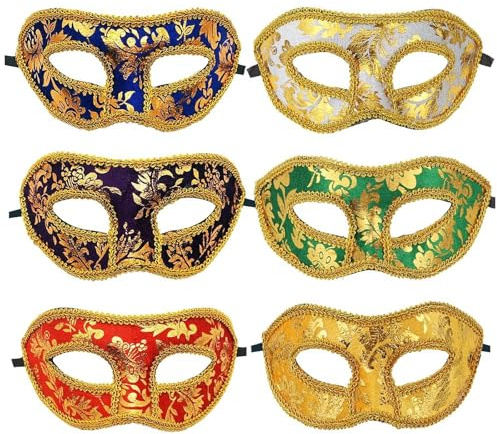 UYUYong 6 PCS Venezianische Maske Herren Damen Farbe Maskenball Maske Retro | Karnevalsmasken Verstellbarer Gurt Maskerade Gesicht Kostüm Fasching Verkleidun für Halloween Kostüm Karneval Party Cosplay