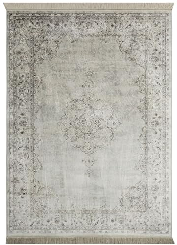 Steffensmeier Kurzflor Teppich Riad | Wohnzimmer | Orient | Pflegeleicht | Vintage Keshan Grau, Größe: 160x230 cm