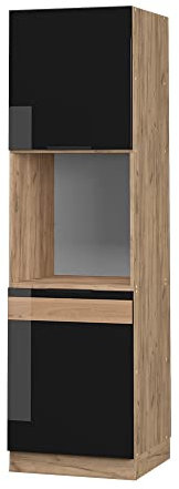 Vicco Oven housing cabinet Fame-Line, Black oak high gloss/gold power oak, 60 cm open