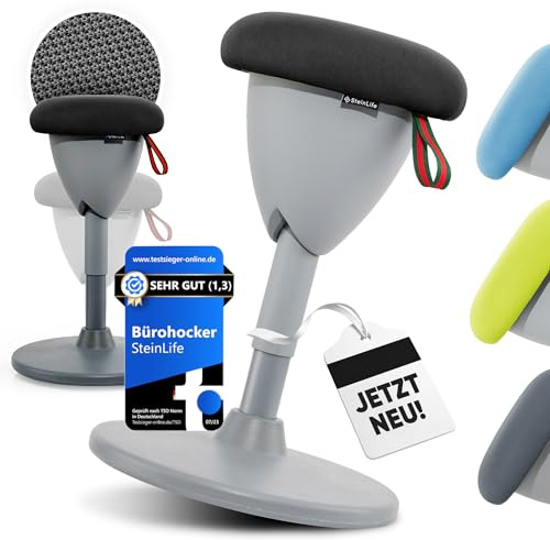 SteinLife Bürohocker Ergonomisch [TESTSIEGER] Sitzhocker Höhenverstellbar [48-68cm] Ergonomischer Hocker für Büro [Schwingeffekt] Wackelhocker Stehhocker | Arbeitshocker rutschfest Rund