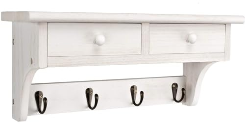 Emfogoo Percheros Pared Madera, Perchero Entrada Recibidor Carga Máxima 10KG con 4 Enlaces y 2 Cajones, Colgadores Pared para Entrada, Vestíbulo, Dormitorio, Cocina y Baño