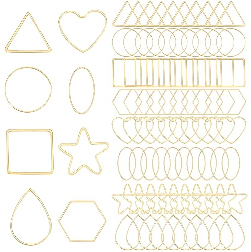 CREATCABIN 80 Stück,8 Stile 18K Vergoldetes Messing,Offene Lünette,Verbindungsringe,Sternringe,Tropfenform,Dreieck,Quadrat,Herz,Oval,Sechseck,Anhänger,Perlen,Reifenringe Für DIY-Schmuckherstellung