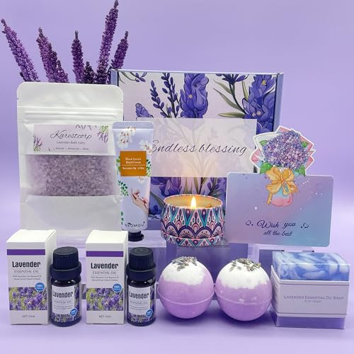 Bath Set Pamper Set Christmas Gifts For Women, Birthday Gifts For Her, Lavender Skin Care Secret Santa Gifts Ideas For Mum Best Friend Sister, Relaxation SPA Ladies Self Care Hampers, Xmas Present