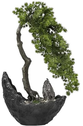 HSHTTKL Immergrüner künstlicher Bonsai-Baum, kreative Simulationspflanze mit stabilen Sockeln und Steingarten-Kunstbaum für die Desktop-Anzeige