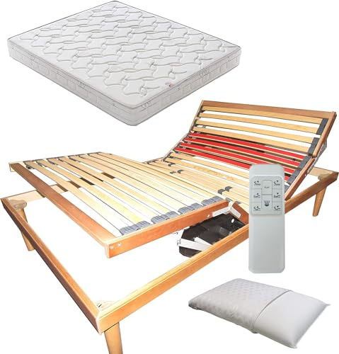 SARDAMATERASSI - Rete elettrica misura 140x190 cm + materasso memoy 20 cm guanciale senza fili