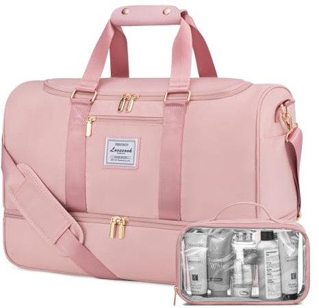 LOVEVOOK Reisetasche Sporttasche Damen, Kliniktasche Geburt Weekender Damen mit Kulturtasche, Schuhfach & Nassfach, Wasserdicht Gym Yoga Bag, Handgepäck Tasche für Reise Flugzeug Camping, Rosa