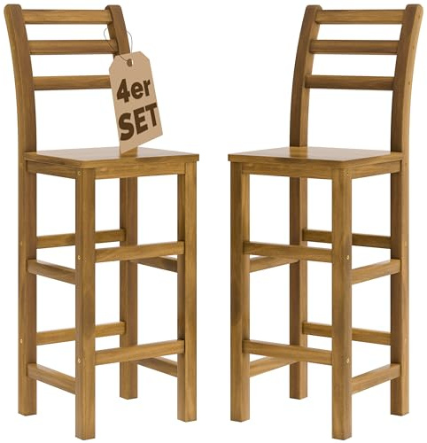 Casaria 4X Tabourets de Bar 75 cm Chaises Haute de Bar en Bois avec Dossier Tabouret de bistrot Cuisine Salon Exterieur