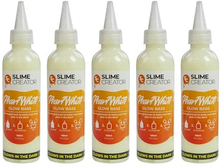 Slime Creator - Glow Base Glue - Pearl White, 180ml Bottle, Glows in the Dark, Safe & Tested, Perfect for DIY Slime Making (Pack of 5)