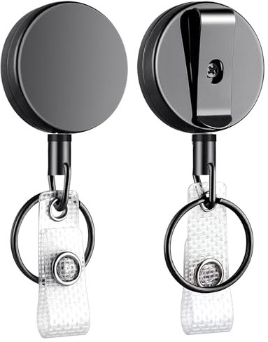 Teskyer 2 Stück Schlüsselanhänger Ausziehbar, aus Metall, Nylonseil, Ausweishalter Ausziehbar, Schlüsselband Ausziehbar, Silber-schwarz