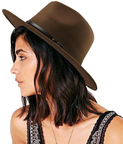 DRESHOW Women Classic Felt Fedora Wide Brim Floppy with Belt Buckle Panama Hat