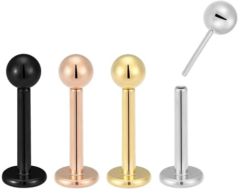 Piercad koala 2 st titan 20 G 18 G 16 G trådlösa platt baksida knoppörhängen labret tragus brosk läpp monroe snäcka kroppspiercing smycken, 18G / 8mm / 2mm Ball, Titan, Ingen ädelsten