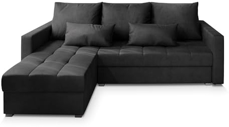 Masseno Ecksofa KOS PIK M mit Schlaffunktion L-Form, Sofa mit Bettkasten, Wohnzimmersofa, Couch, Soffa, Bettsofa, Couchgarnitur- Schwarz, Monolith 95