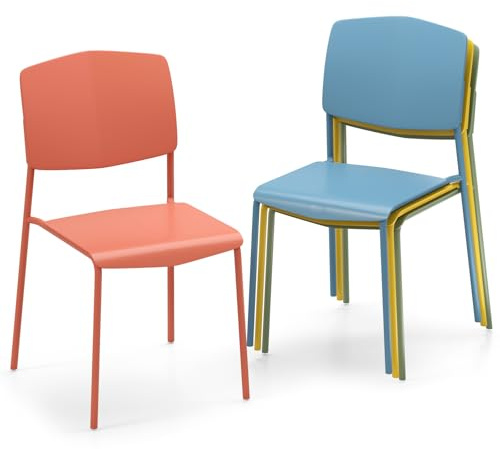 GIANTEX Set di 4 Sedie da Pranzo Impilabili, Sedile Ampio in PP e Gambe in Metallo, per Cucina e Soggiorno