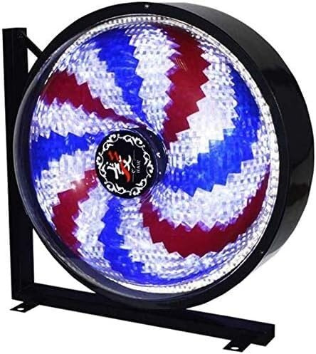 Poste Barbero Giratorio Barber Pole Poste de barbero con luz LED, molino de viento redondo, luz giratoria, tiras rojas, blancas y azules, letrero eléctrico de pared abierto para salón de peluquería