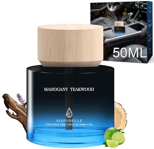 Car Air Freshener 50ML (1.7 FL OZ) Car Air Fresheners Perfume - Mahogany Teakwood Fragrance Oil Air Diffuser for Car, 180+ days Long Lasting Fragrance, Wooden Cup Design Car Fresheners, Made in USA