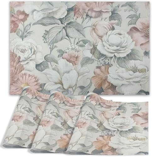 FOSDICK 4 PCS Manteles Individuales, 45x30cm Mantel Individual Tela, Flores Salvamanteles Individuales Lavables, para Mesa de Cocina y Restaurantes