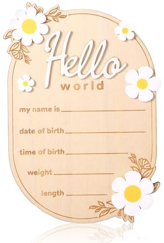 Gosknor Panneau d'Annonce de Bébé, 15x10,5cm Bois Hello World Panneau d'Annonce Naissance pour Nouveau-Né Décorations Parfaites et Accessoires Photo pour Maison Crèche l'Hôpital