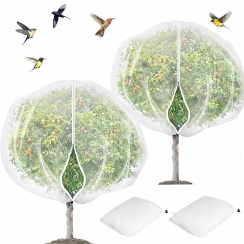 KYRGEU 2Pcs 10X10ft Fruit Tree Netting Covers for Birds and Squirrels –Bird Nets for Fruit Trees with Zipper and Drawstring, Extra Large Durable Mesh Garden Netting to Protect Fruit Trees