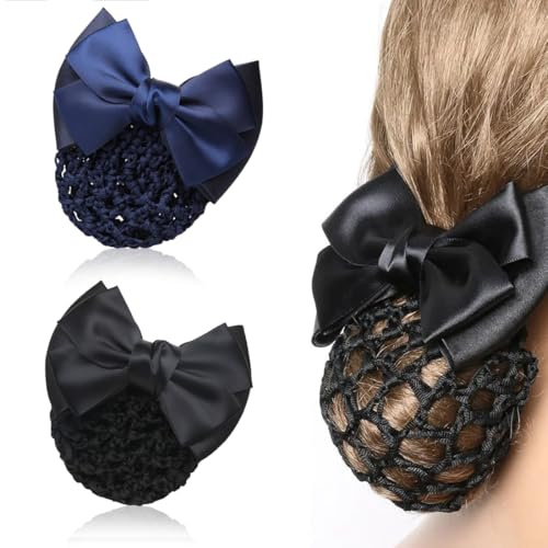 CULEO Ciambelle per Chignon 2 Pezzi di Retina Spessa con Fiocco, Fascia per Bambina (Nero e Blu)
